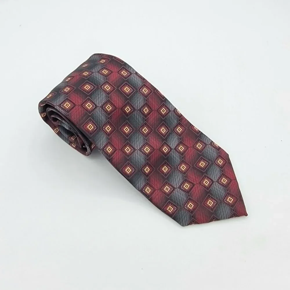 Croft & Barrow Men's Geometric Pattern 100% Silk Neck Tie Red 57.5 x 3.25